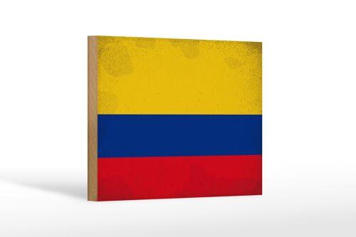 Holzschild Flagge Kolumbien 18x12 cm Flag Colombia Vintage Dekoration