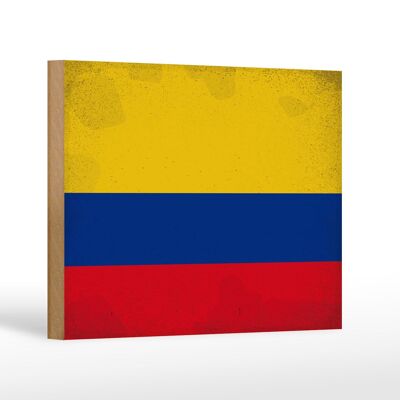 Holzschild Flagge Kolumbien 18x12 cm Flag Colombia Vintage Dekoration