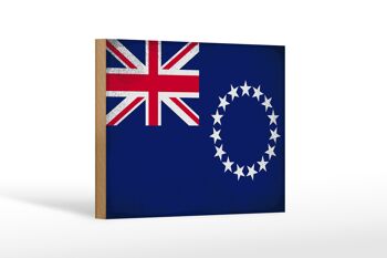 Panneau en bois drapeau Îles Cook 18x12 cm Décoration vintage Îles Cook 1