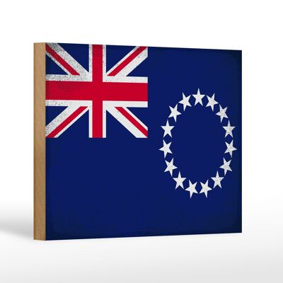 Holzschild Flagge Cookinseln 18x12 cm Cook Islands Vintage Dekoration