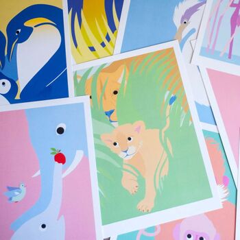 Affiche pour chambre d'enfant : Eléphants bleus . Artiste: Alice RICARD 50x65 3