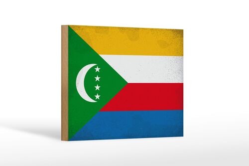 Holzschild Flagge der Komoren 18x12cm Flag Comoros Vintage Dekoration