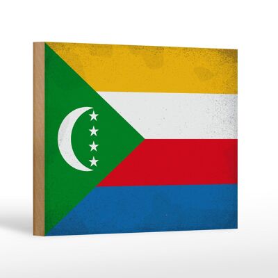 Letrero de madera Bandera de las Comoras 18x12cm Bandera Comoras decoración vintage