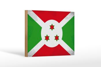 Panneau en bois drapeau Burundi 18x12 cm Drapeau du Burundi décoration vintage 1