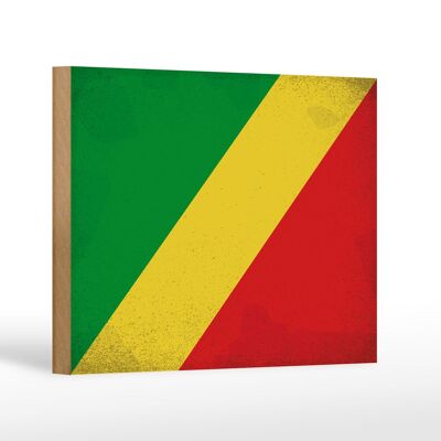 Letrero de madera bandera Congo 18x12 cm Bandera del Congo decoración vintage