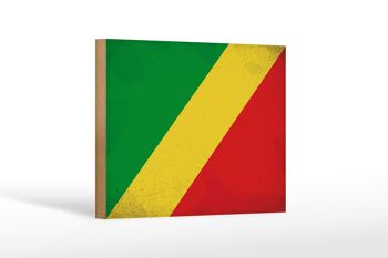 Panneau en bois drapeau Congo 18x12 cm Drapeau du Congo décoration vintage 1