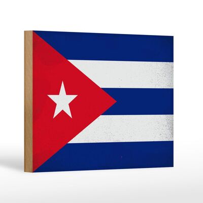 Holzschild Flagge Kuba 18x12 cm Flag of Cuba Vintage Dekoration