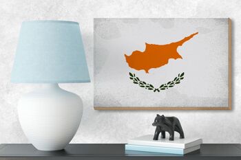 Panneau en bois drapeau Chypre 18x12 cm Drapeau de Chypre décoration vintage 3