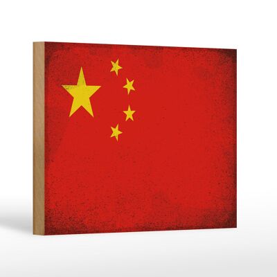 Holzschild Flagge China 18x12 cm Flag of China Vintage Dekoration