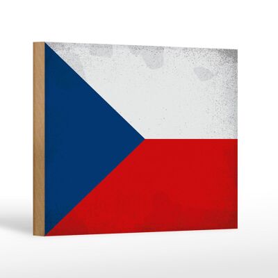 Letrero de madera bandera República Checa 18x12cm Decoración vintage República Checa