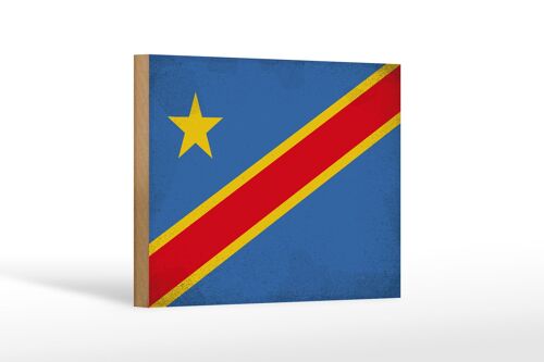 Holzschild Flagge DR Kongo 18x12 cm Flag Congo Vintage Dekoration