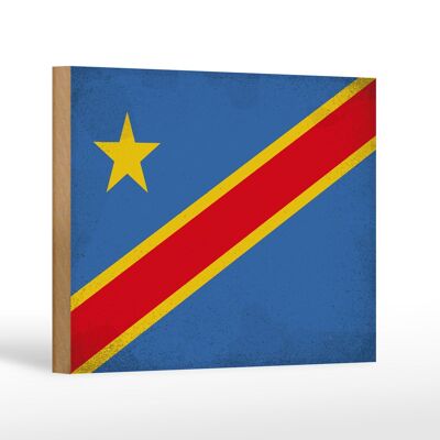 Holzschild Flagge DR Kongo 18x12 cm Flag Congo Vintage Dekoration