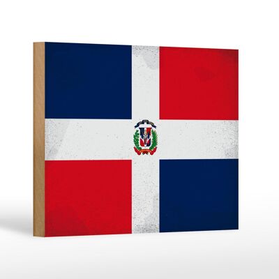 Letrero de madera bandera República Dominicana 18x12 cm decoración vintage