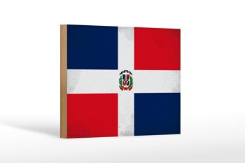 Panneau en bois drapeau République Dominicaine 18x12 cm décoration vintage 1