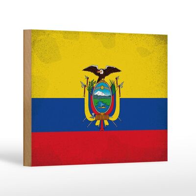 Holzschild Flagge Ecuador 18x12 cm Flag of Ecuador Vintage Dekoration