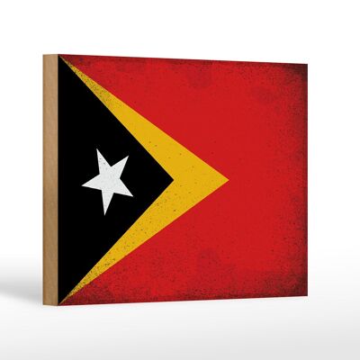 Letrero de madera bandera de Timor Oriental 18x12cm Bandera de Timor Oriental decoración vintage