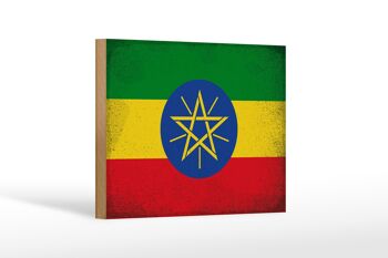 Panneau en bois drapeau Ethiopie 18x12 cm Drapeau Ethiopie décoration vintage 1