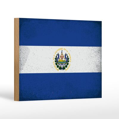 Letrero de madera bandera El Salvador 18x12 cm El Salvador decoración vintage