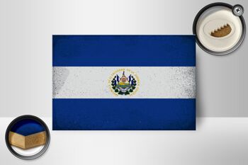 Panneau en bois drapeau El Salvador 18x12 cm El Salvador décoration vintage 2