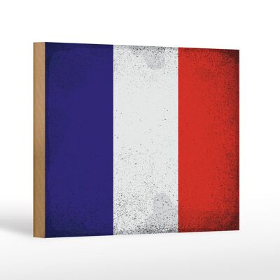 Holzschild Flagge Frankreich 18x12 cm Flag France Vintage Dekoration