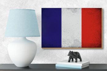 Panneau en bois drapeau France 18x12 cm Drapeau France décoration vintage 3