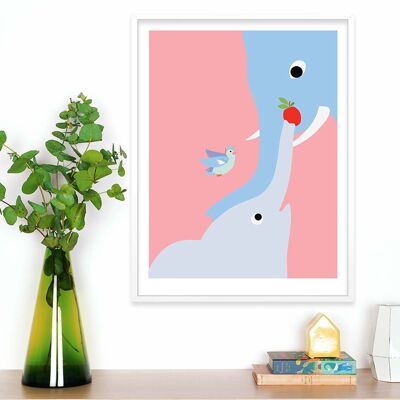Poster for nursery: Pink elephants. Artist: Alice RICARD 50x65