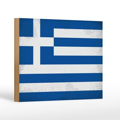 Cartello in legno Bandiera Grecia 18x12 cm Bandiera Grecia Decorazione vintage