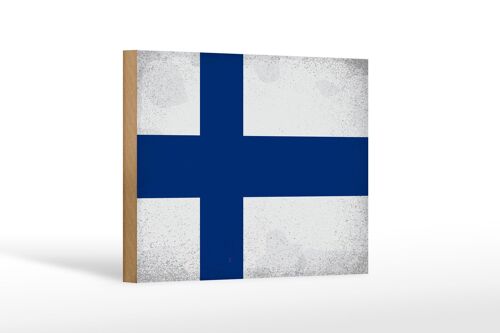 Holzschild Flagge Finnland 18x12cm Flag of Finland Vintage Dekoration