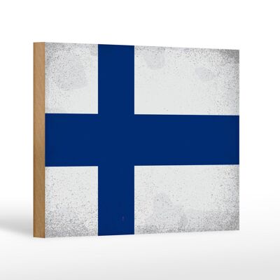 Holzschild Flagge Finnland 18x12cm Flag of Finland Vintage Dekoration