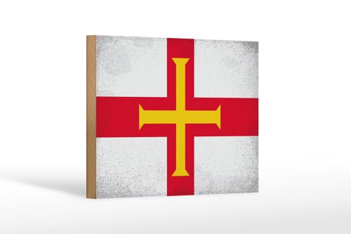 Holzschild Flagge Guernsey 18x12 cm Flag Guernsey Vintage Dekoration