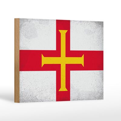 Holzschild Flagge Guernsey 18x12 cm Flag Guernsey Vintage Dekoration