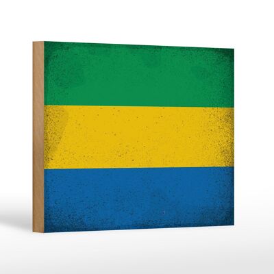 Panneau en bois drapeau Gabon 18x12 cm Drapeau du Gabon décoration vintage