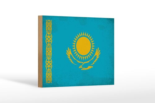 Holzschild Flagge Kasachstan 18x12 cm Kazakhstan Vintage Dekoration