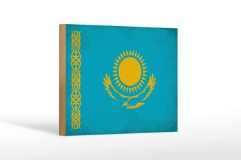 Panneau en bois drapeau Kazakhstan 18x12 cm Kazakhstan décoration vintage 1