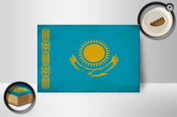 Panneau en bois drapeau Kazakhstan 18x12 cm Kazakhstan décoration vintage 2
