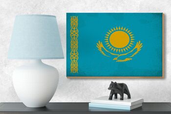 Panneau en bois drapeau Kazakhstan 18x12 cm Kazakhstan décoration vintage 3