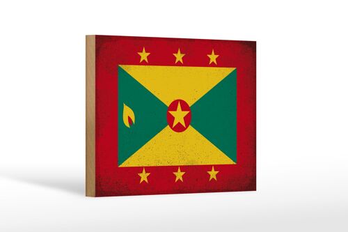 Holzschild Flagge Grenada 18x12 cm Flag of Grenada Vintage Dekoration