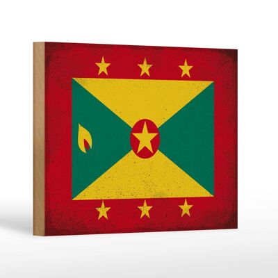 Holzschild Flagge Grenada 18x12 cm Flag of Grenada Vintage Dekoration