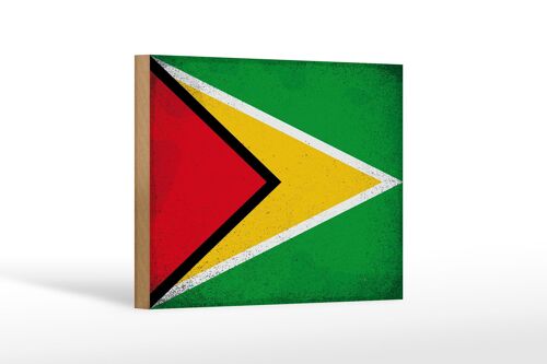 Holzschild Flagge Guyana 18x12 cm Flag of Guyana Vintage Dekoration