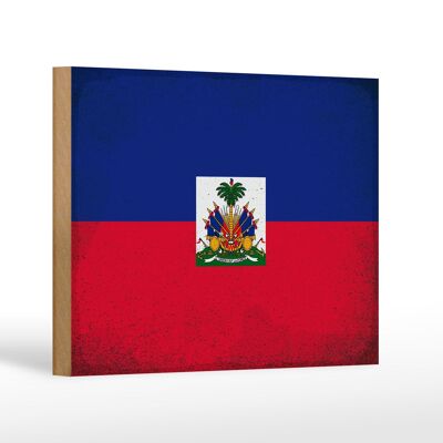 Holzschild Flagge Haiti 18x12 cm Flag of Haiti Vintage Dekoration