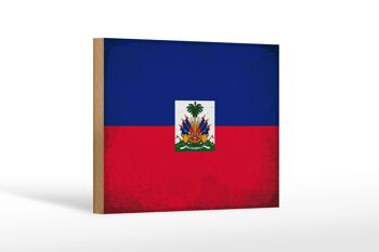 Panneau en bois drapeau Haïti 18x12 cm Drapeau d'Haïti décoration vintage 1