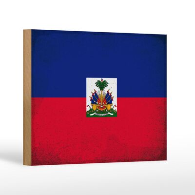 Panneau en bois drapeau Haïti 18x12 cm Drapeau d'Haïti décoration vintage