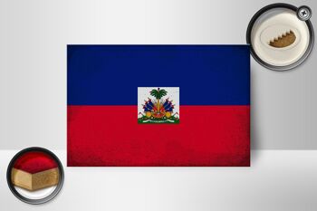 Panneau en bois drapeau Haïti 18x12 cm Drapeau d'Haïti décoration vintage 2