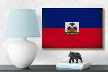 Panneau en bois drapeau Haïti 18x12 cm Drapeau d'Haïti décoration vintage 3