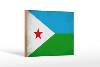 Panneau en bois drapeau Djibouti 18x12 cm Drapeau Djibouti décoration vintage 1