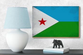 Panneau en bois drapeau Djibouti 18x12 cm Drapeau Djibouti décoration vintage 3