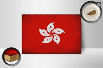 Panneau en bois drapeau Hong Kong 18x12 cm Drapeau Hong Kong décoration vintage 2