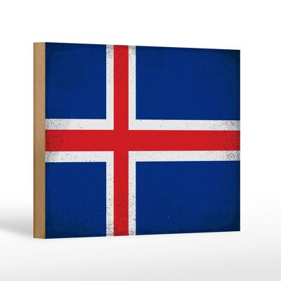 Holzschild Flagge Island 18x12 cm Flag of Iceland Vintage Dekoration