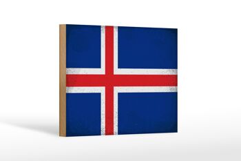 Panneau en bois drapeau Islande 18x12 cm Drapeau de l'Islande décoration vintage 1