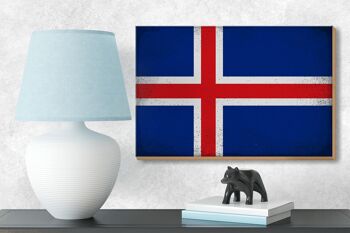 Panneau en bois drapeau Islande 18x12 cm Drapeau de l'Islande décoration vintage 3